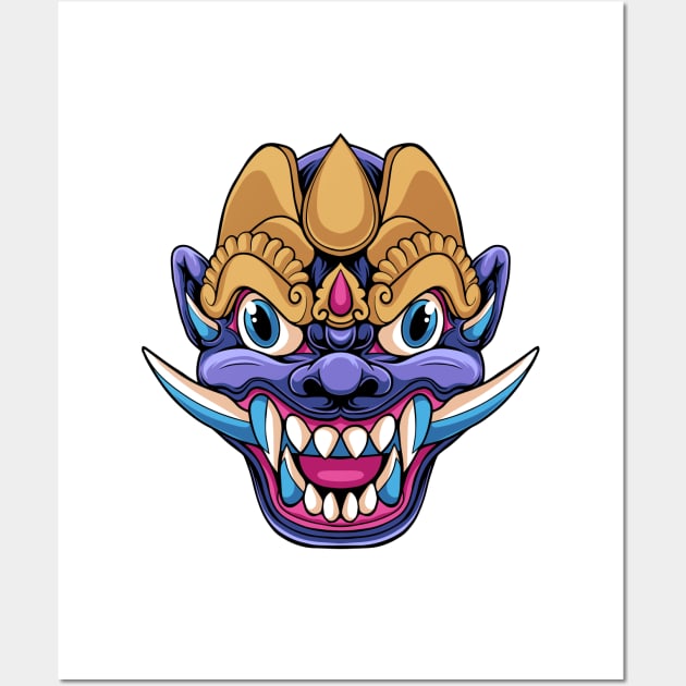 Balinese Mask Purple Demon Wall Art by yudabento